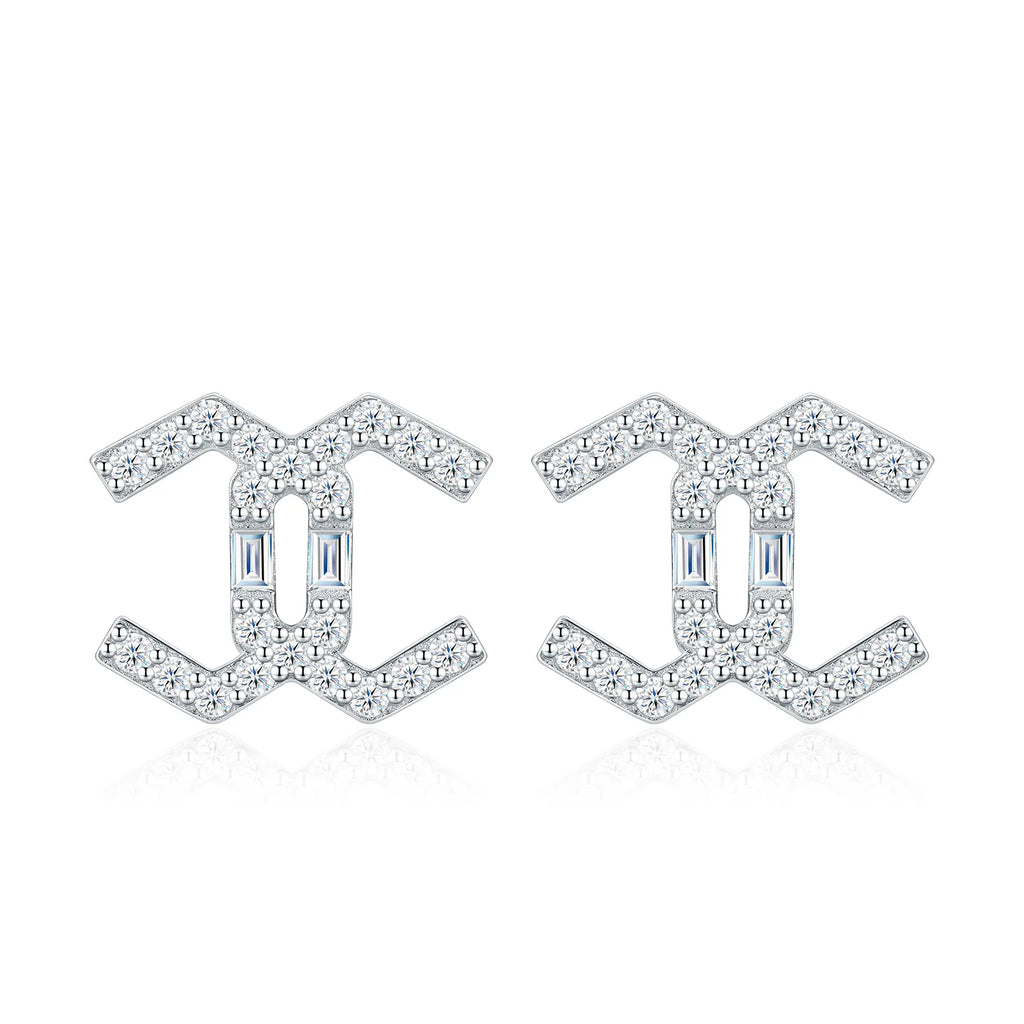 Sparkling Interlocking C‑Shaped Moissanite Stud Earrings S925 Silver for Women
