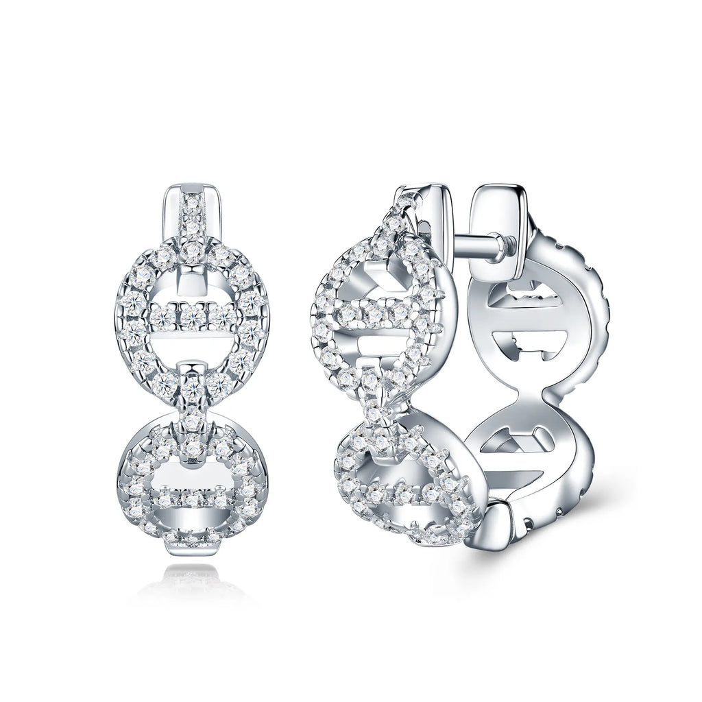 Double Circle Pave Moissanite Huggie Earrings S925 Silver