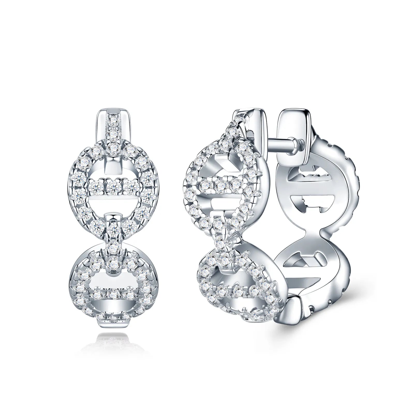 Double Circle Pave Moissanite Huggie Earrings S925 Silver