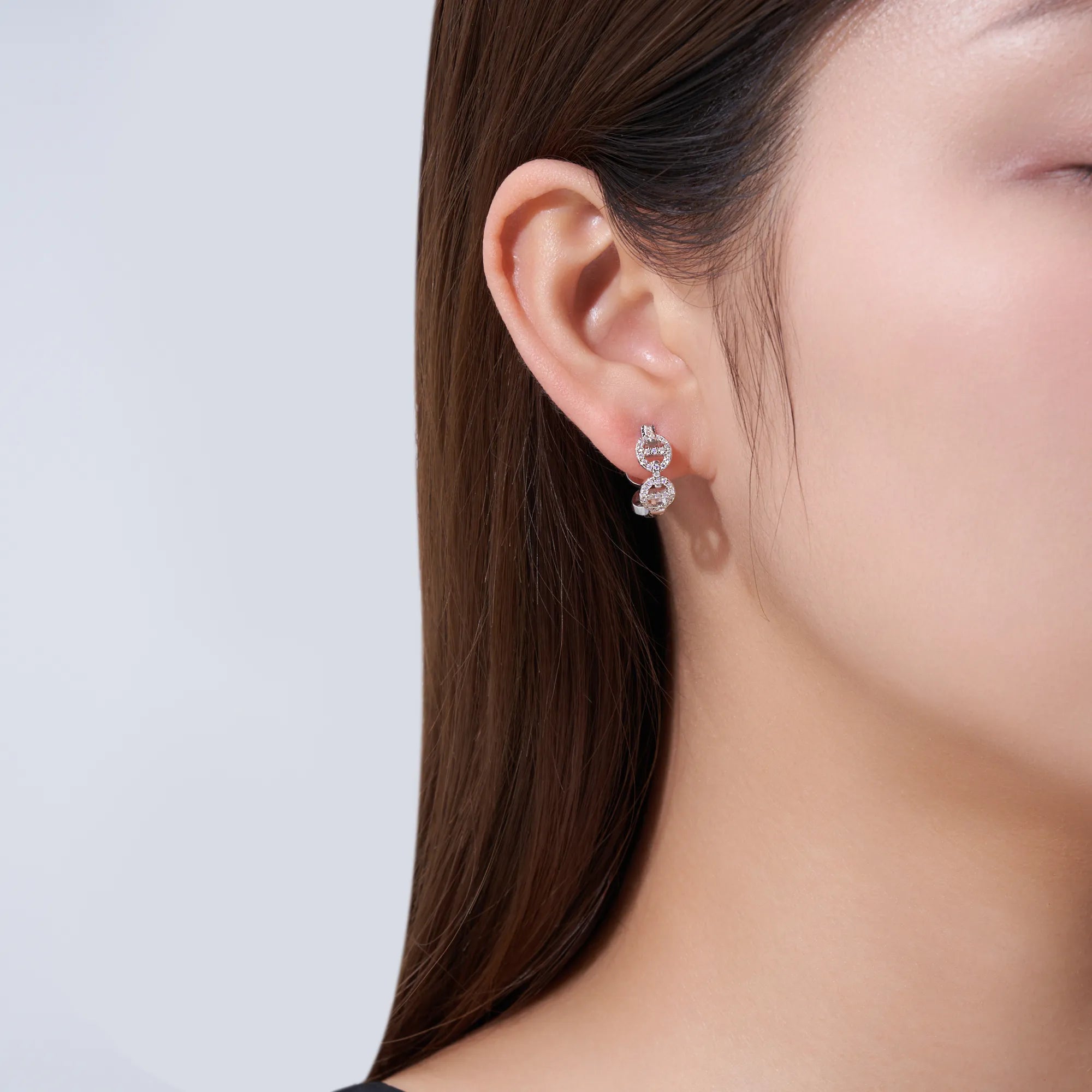 Double Circle Pave Moissanite Huggie Earrings S925 Silver