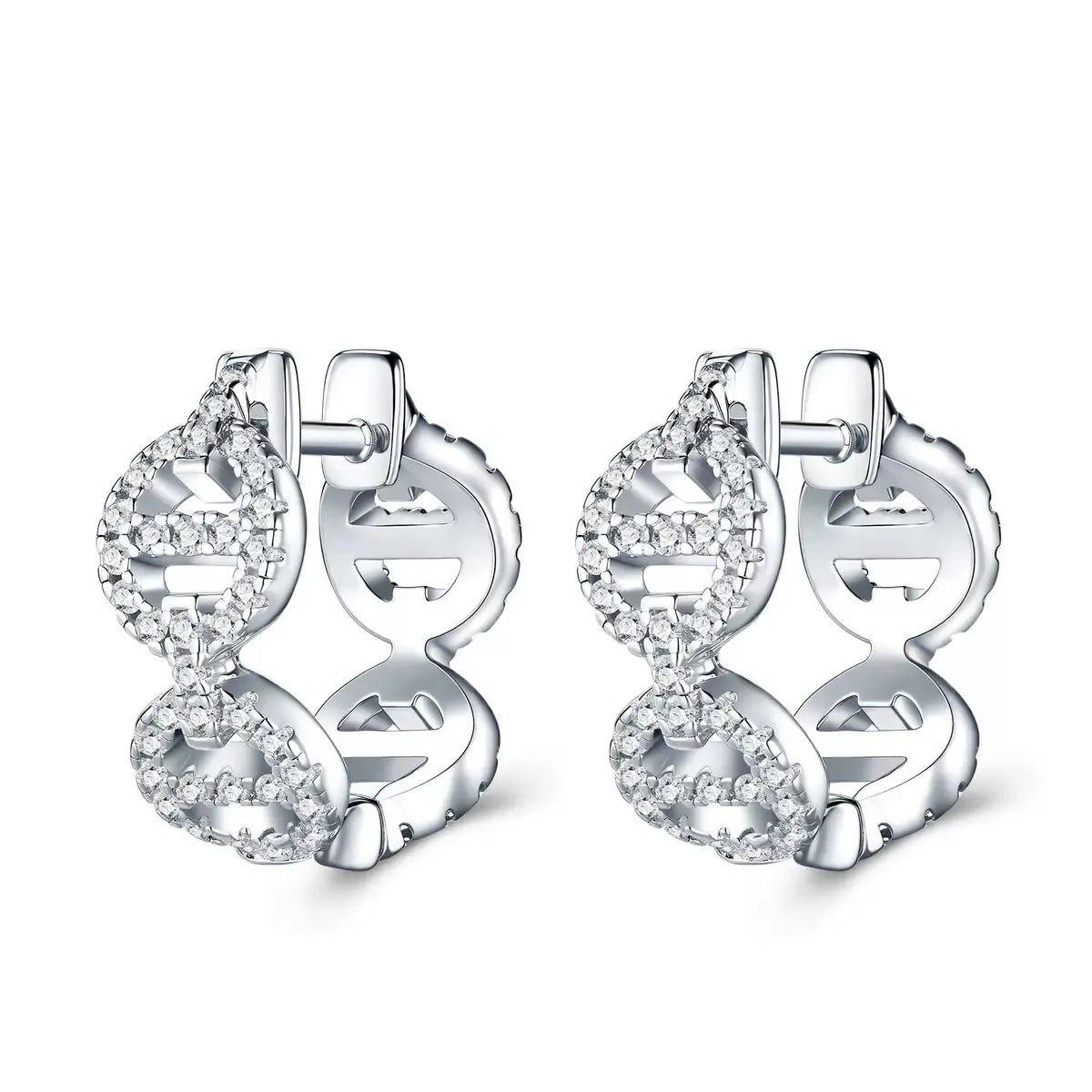 Double Circle Pave Moissanite Huggie Earrings S925 Silver