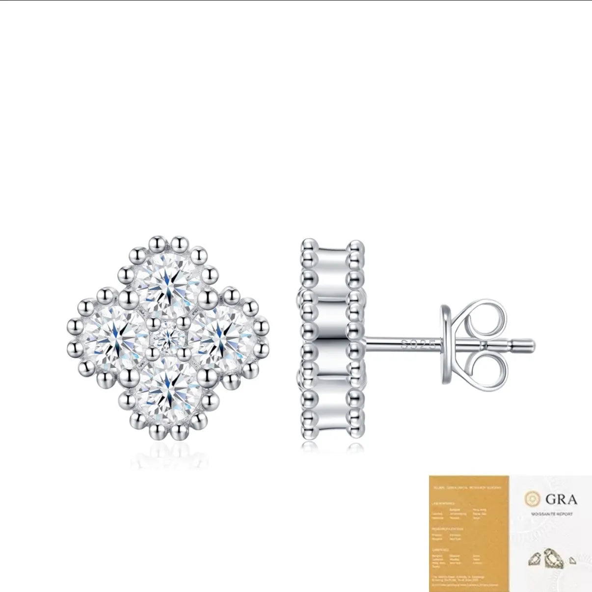 Four‑Leaf Clover Cluster Moissanite Stud Earrings S925 Sterling Silver for Women
