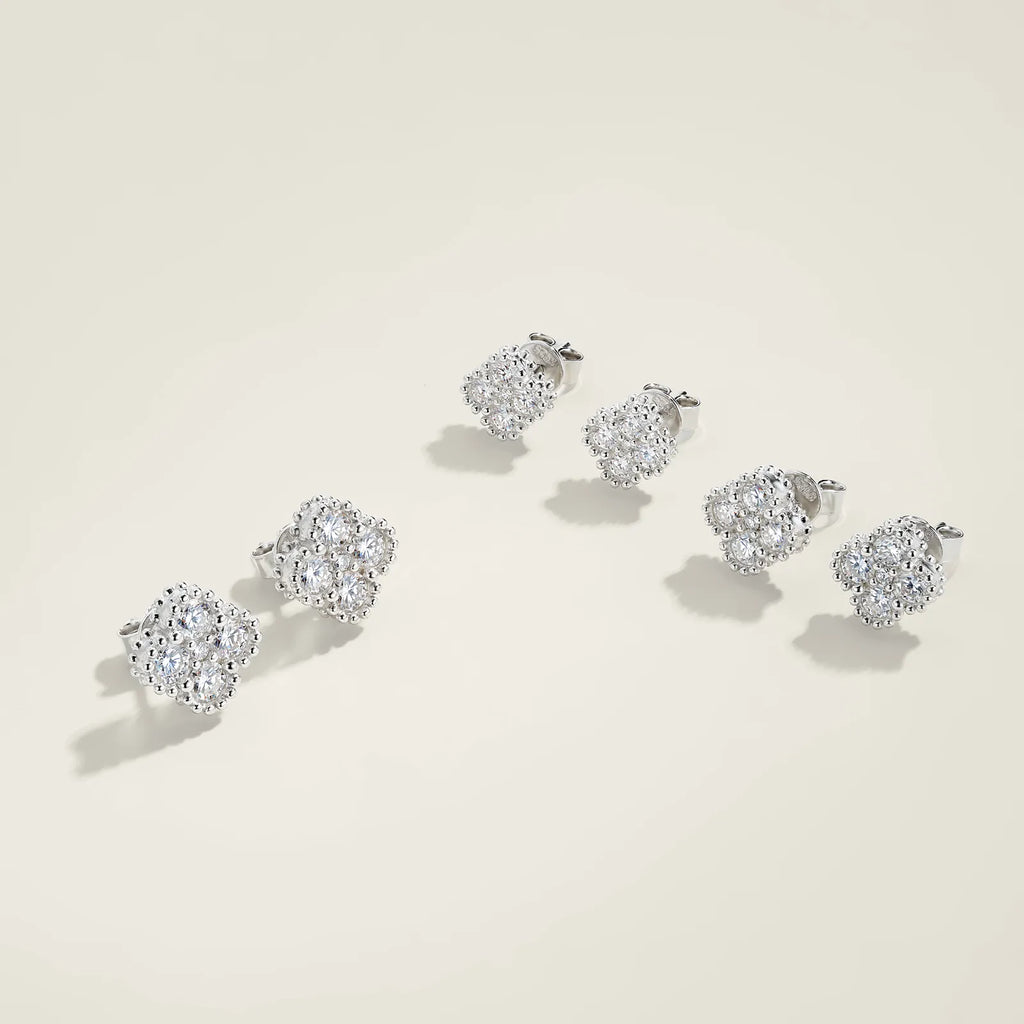 Four‑Leaf Clover Cluster Moissanite Stud Earrings S925 Sterling Silver for Women