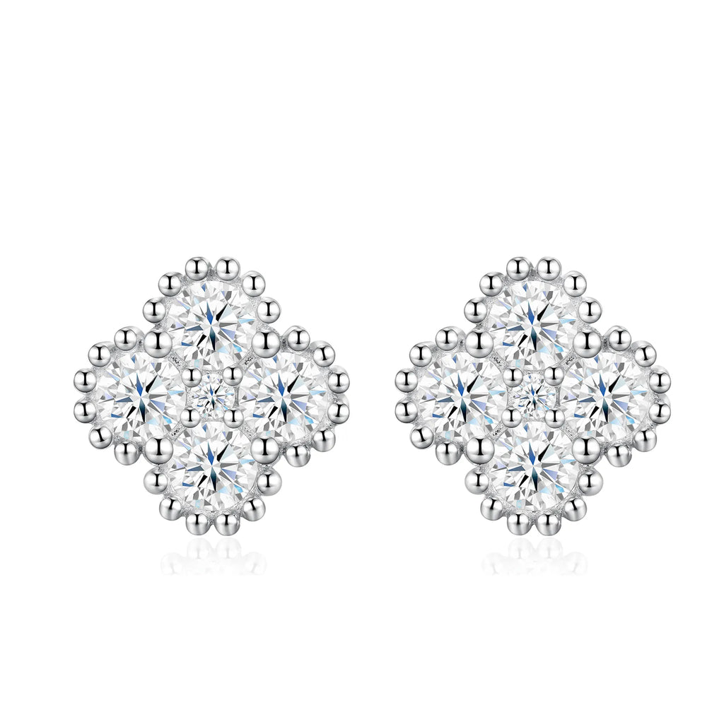 Four‑Leaf Clover Cluster Moissanite Stud Earrings S925 Sterling Silver for Women