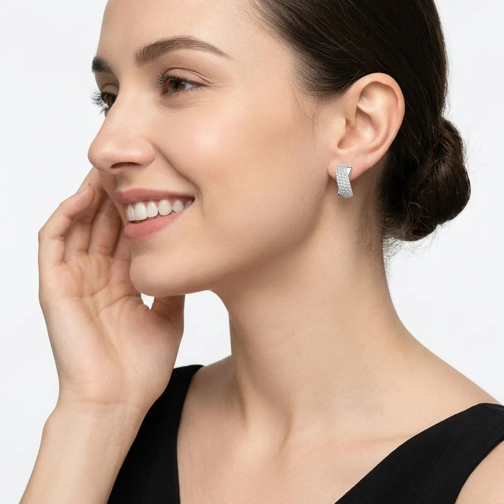 S925 Sterling Silver Pave Moissanite C‑Shape Huggie Earrings for Women
