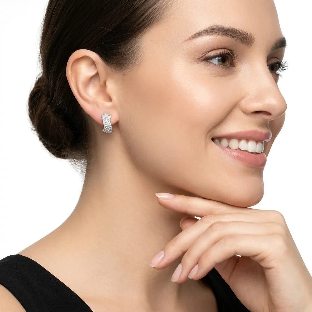 S925 Sterling Silver Pave Moissanite C‑Shape Huggie Earrings for Women