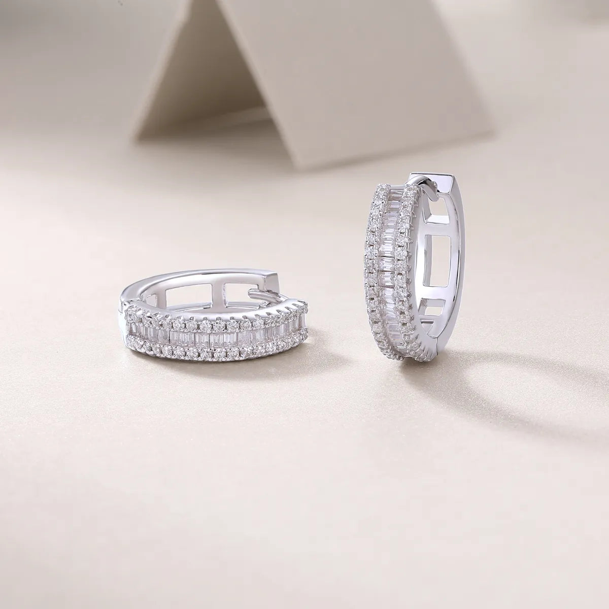 S925 Sterling Silver Baguette & Round Moissanite Huggie Hoop Earrings for Women