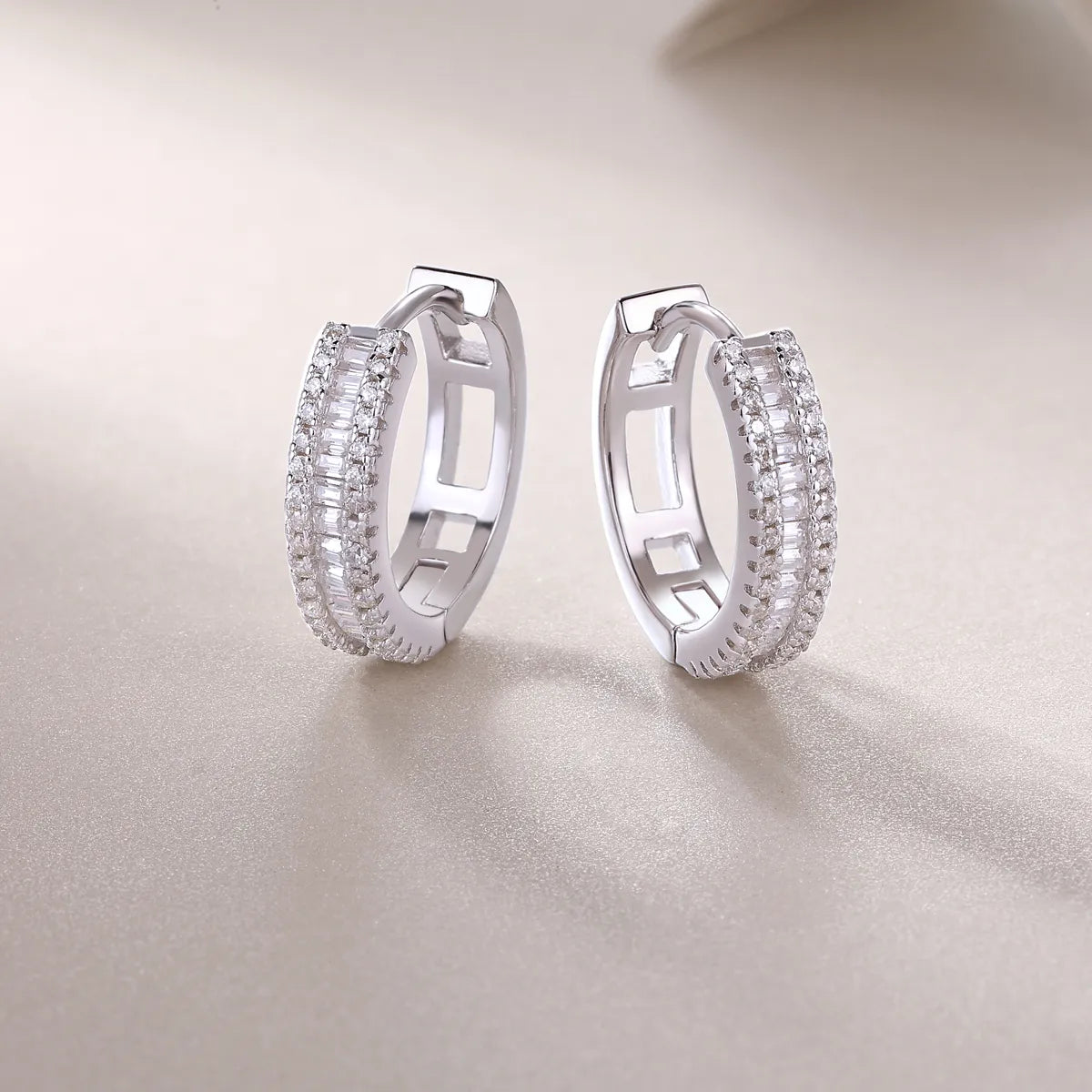 S925 Sterling Silver Baguette & Round Moissanite Huggie Hoop Earrings for Women