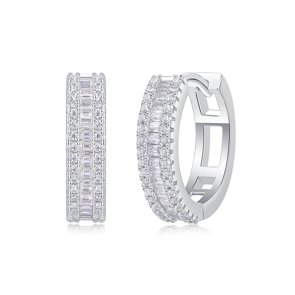 S925 Sterling Silver Baguette & Round Moissanite Huggie Hoop Earrings for Women