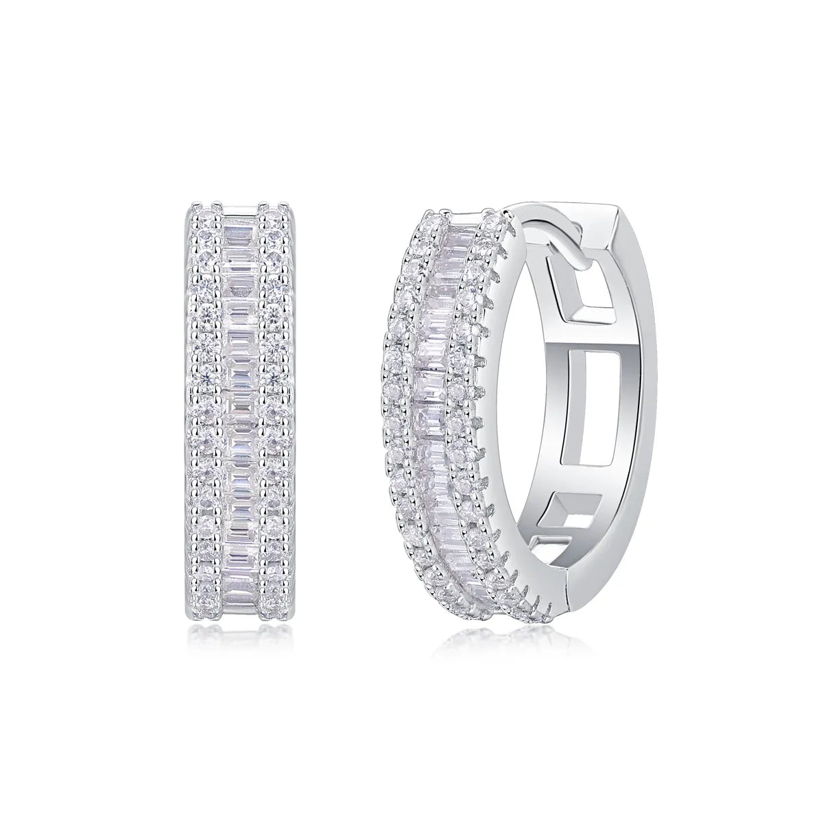 S925 Sterling Silver Baguette & Round Moissanite Huggie Hoop Earrings for Women