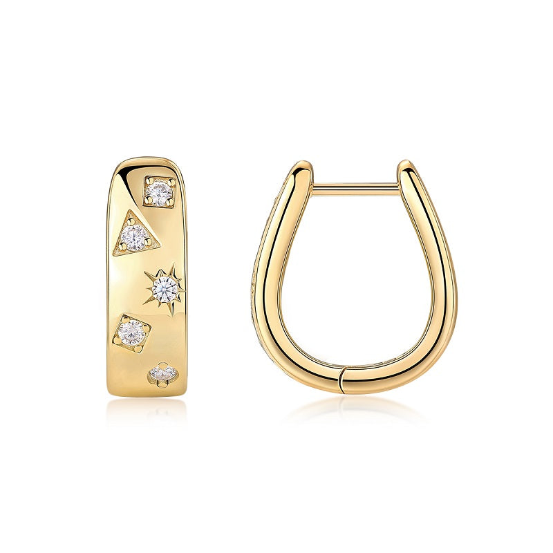 Gold Plated Star Geometric Moissanite U‑Shape Huggie Earrings S925 Silver