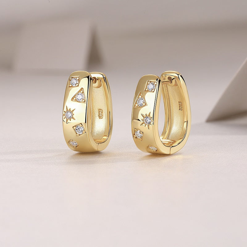 Gold Plated Star Geometric Moissanite U‑Shape Huggie Earrings S925 Silver