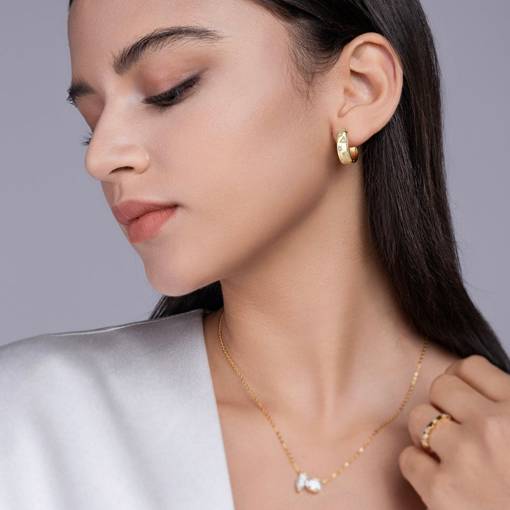 Gold Plated Star Geometric Moissanite U‑Shape Huggie Earrings S925 Silver
