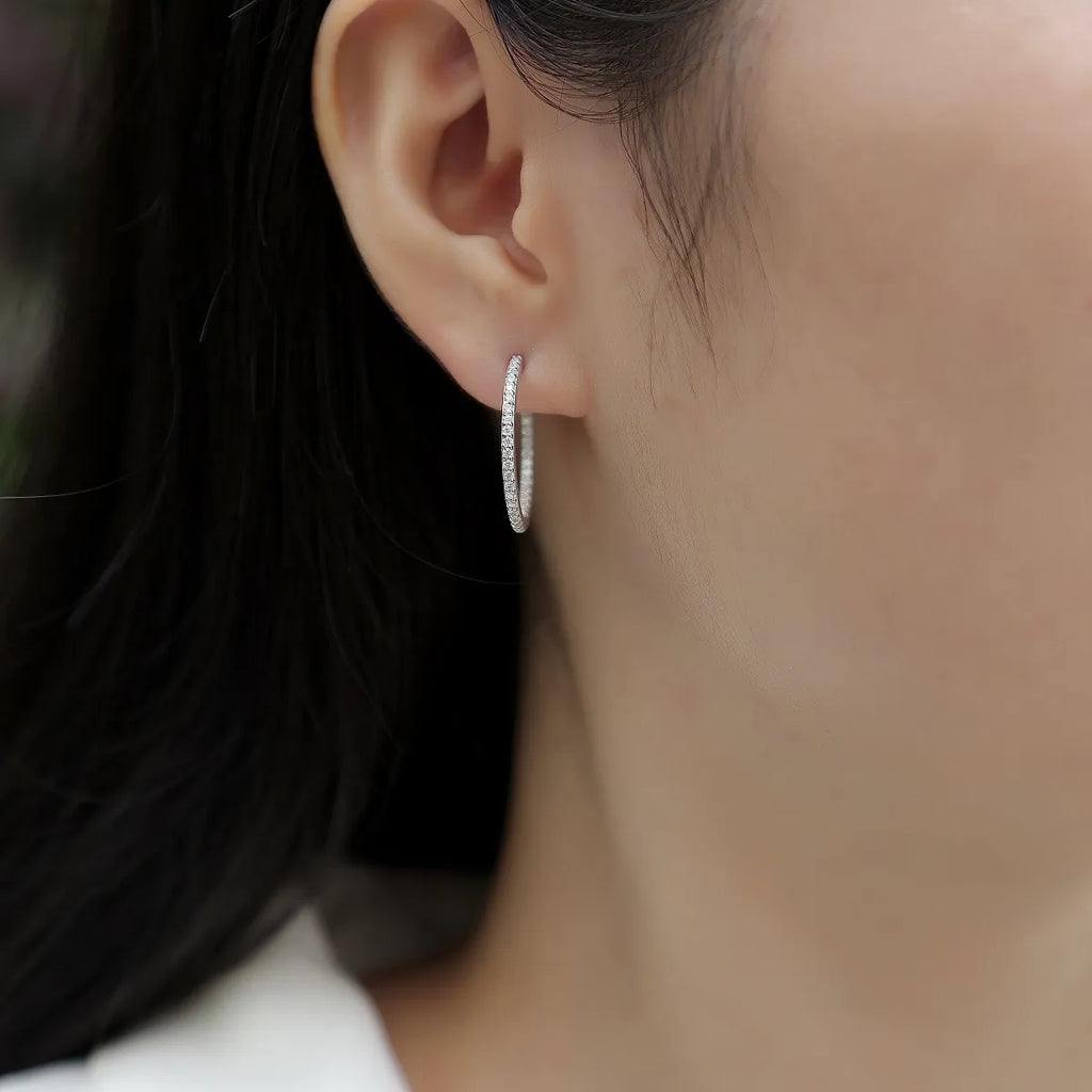 S925 Sterling Silver Inside Pave Moissanite Hoop Earrings for Women