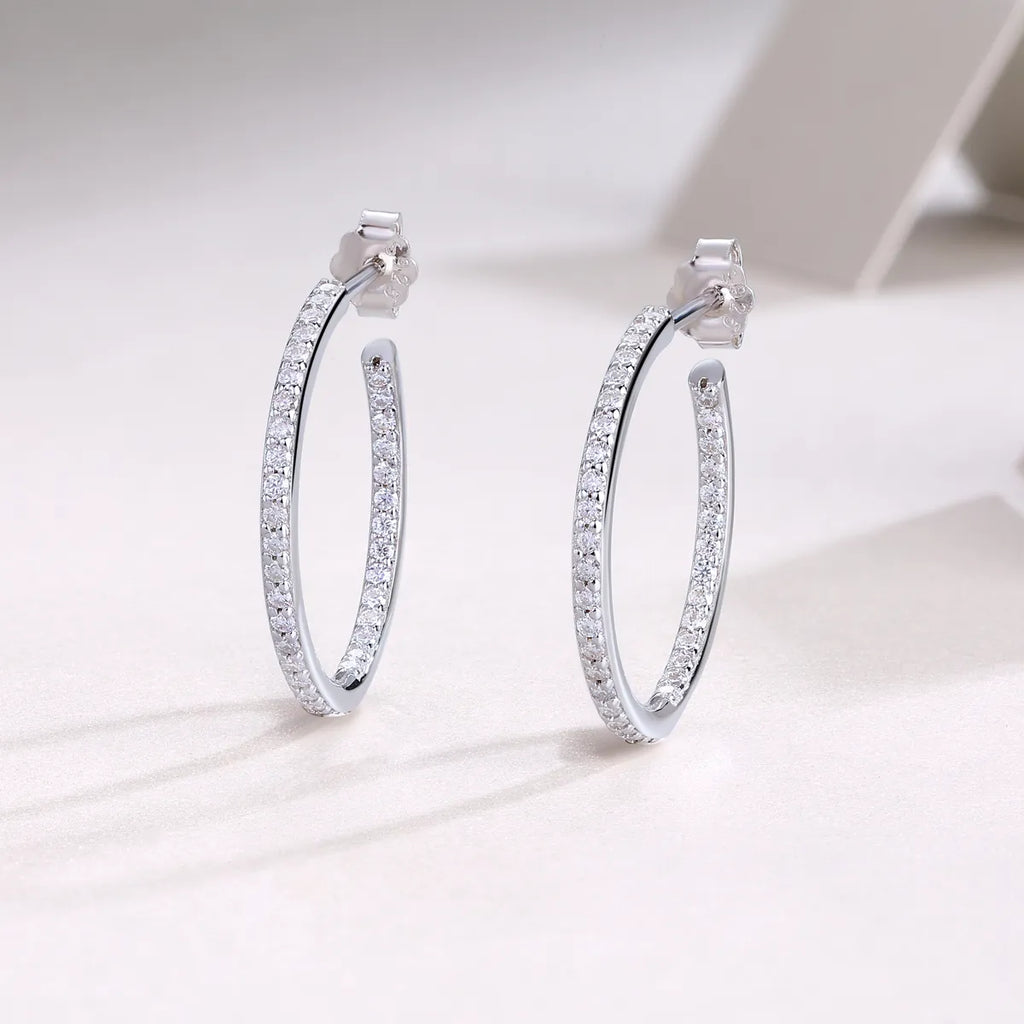 S925 Sterling Silver Inside Pave Moissanite Hoop Earrings for Women