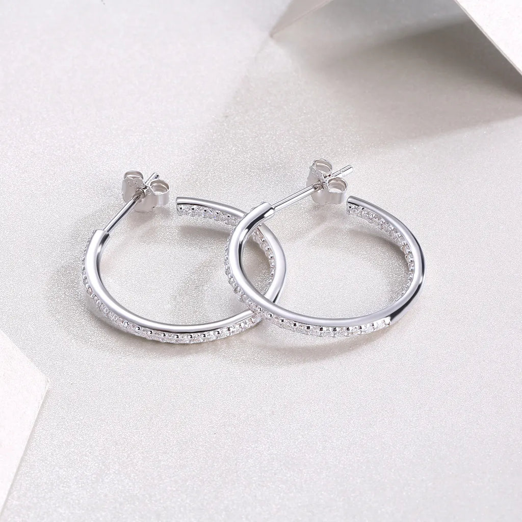 S925 Sterling Silver Inside Pave Moissanite Hoop Earrings for Women