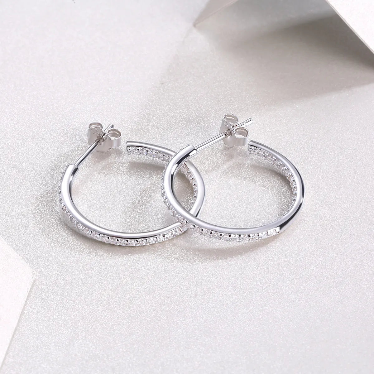 S925 Sterling Silver Inside Pave Moissanite Hoop Earrings for Women