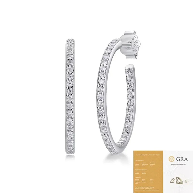 S925 Sterling Silver Inside Pave Moissanite Hoop Earrings for Women