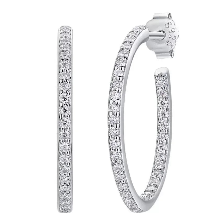 S925 Sterling Silver Inside Pave Moissanite Hoop Earrings for Women