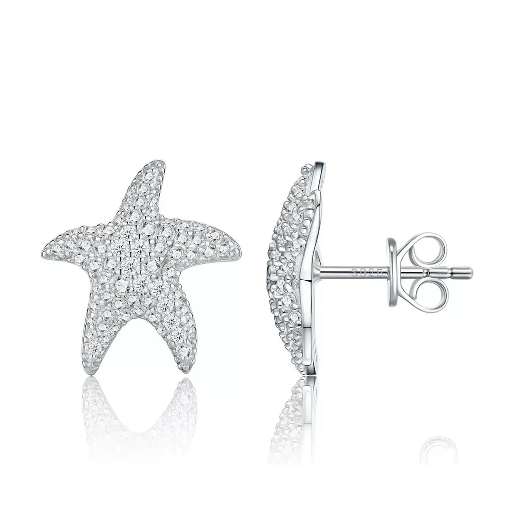 S925 Silver Starfish Pave Moissanite Stud Earrings Women