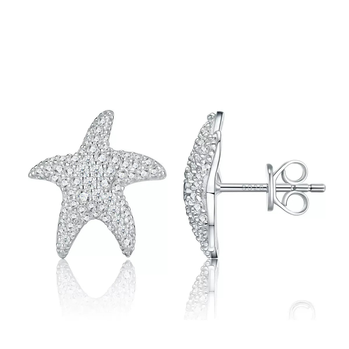 S925 Silver Starfish Pave Moissanite Stud Earrings Women