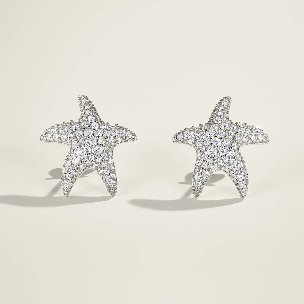 S925 Silver Starfish Pave Moissanite Stud Earrings Women