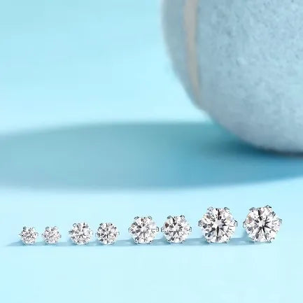 S925 Sterling Silver Round Cut 6‑Prong Moissanite Stud Earrings for Women