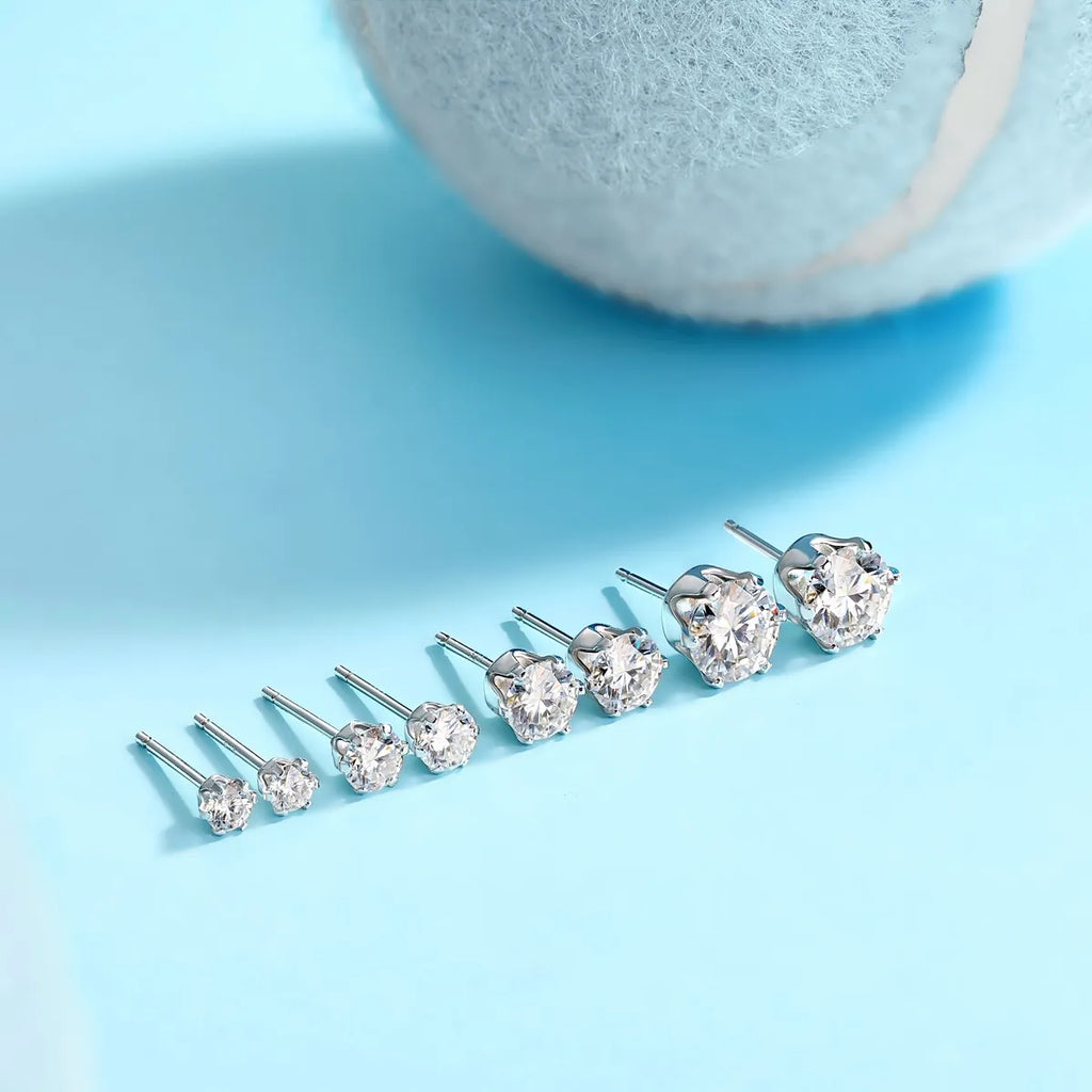 S925 Sterling Silver Round Cut 6‑Prong Moissanite Stud Earrings for Women