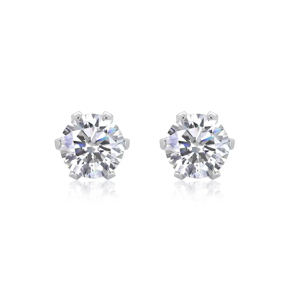 S925 Sterling Silver Round Cut 6‑Prong Moissanite Stud Earrings for Women