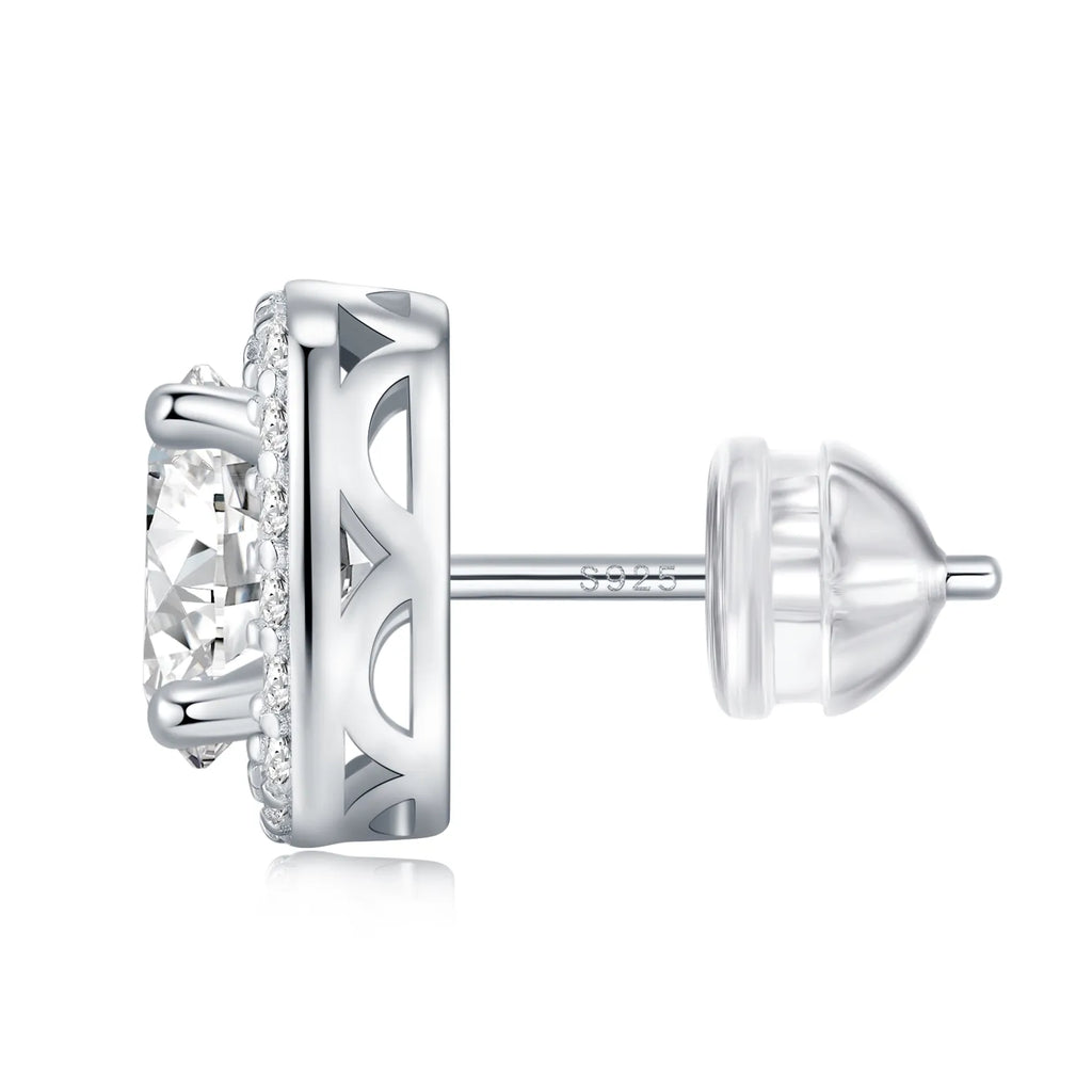S925 Sterling Silver Cushion Halo Moissanite Stud Earrings for Women
