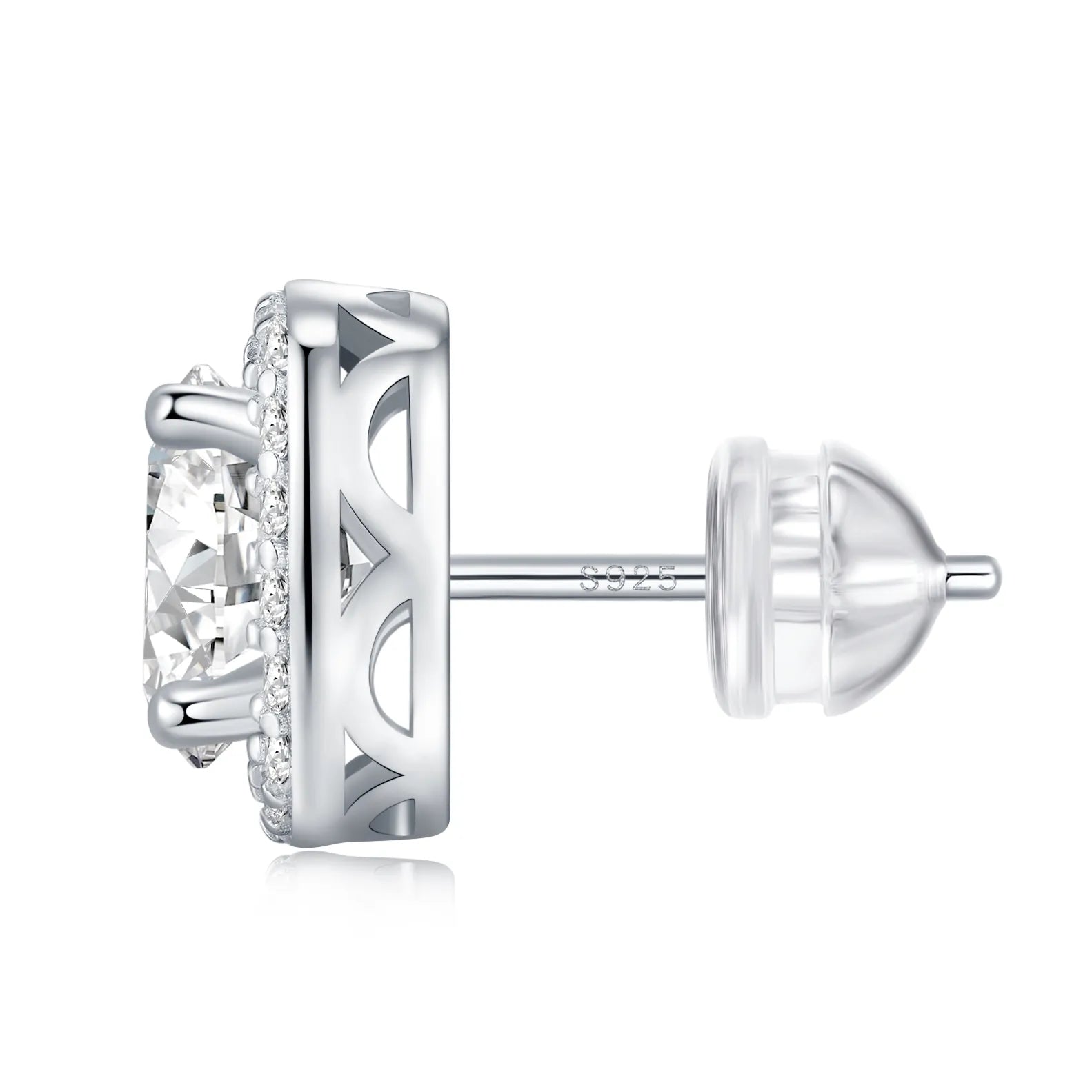 S925 Sterling Silver Cushion Halo Moissanite Stud Earrings for Women