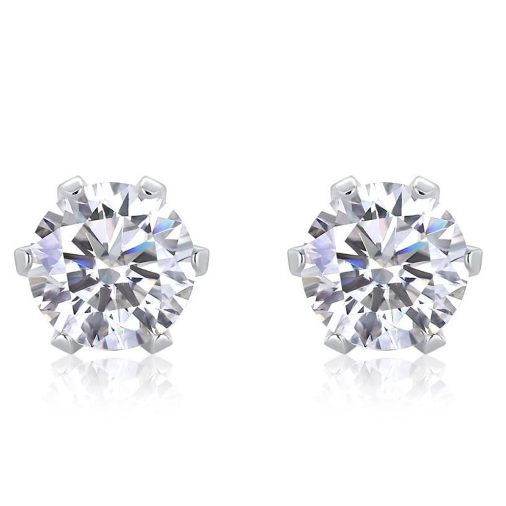 S925 Sterling Silver Round Cut 6‑Prong Moissanite Stud Earrings for Women