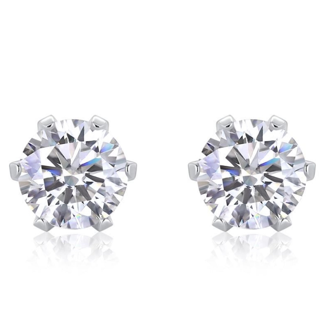 S925 Sterling Silver Round Cut 6‑Prong Moissanite Stud Earrings for Women