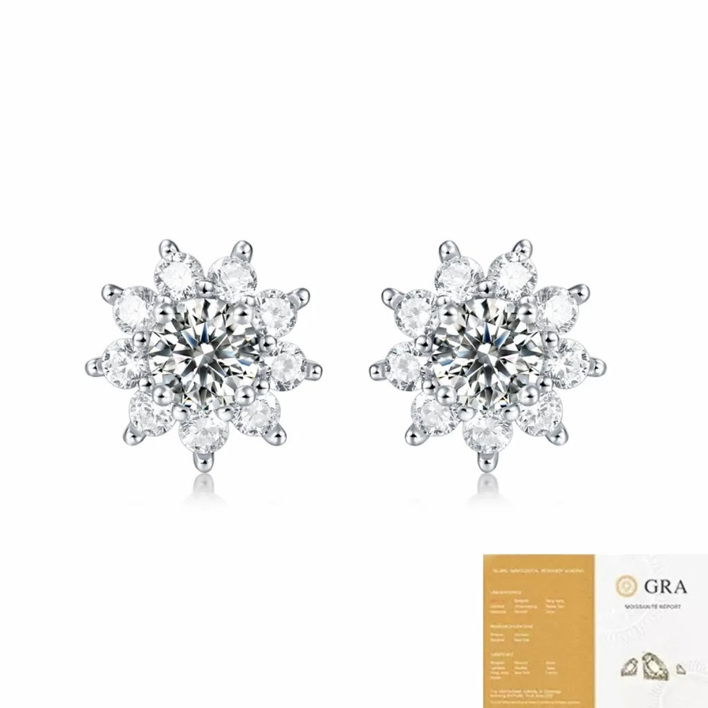 S925 Sterling Silver Snowflake Halo Moissanite Stud Earrings for Women