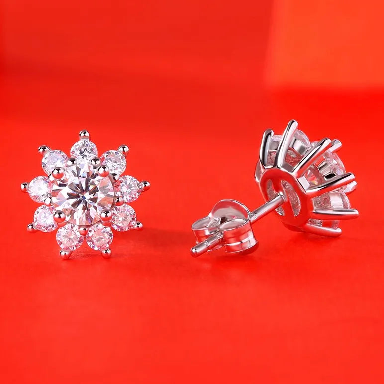 S925 Sterling Silver Snowflake Halo Moissanite Stud Earrings for Women