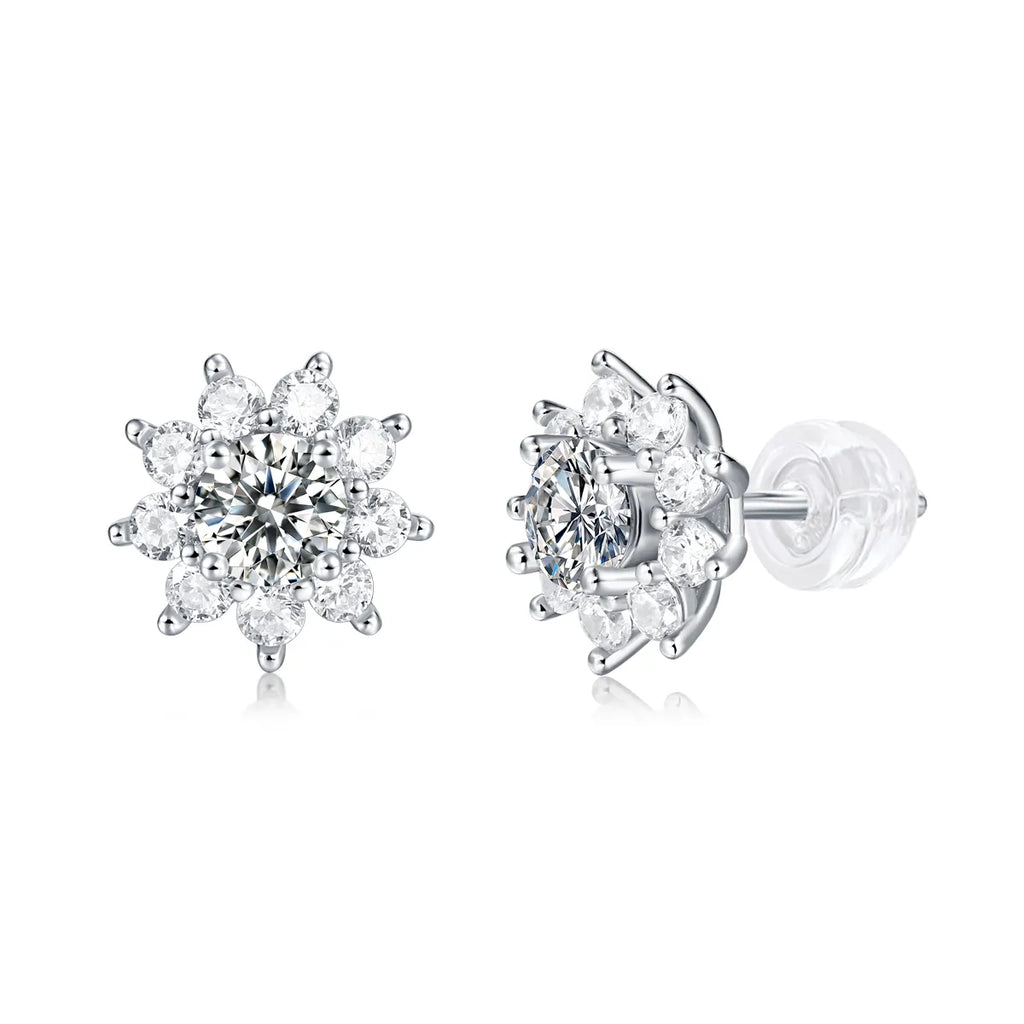 S925 Sterling Silver Snowflake Halo Moissanite Stud Earrings for Women