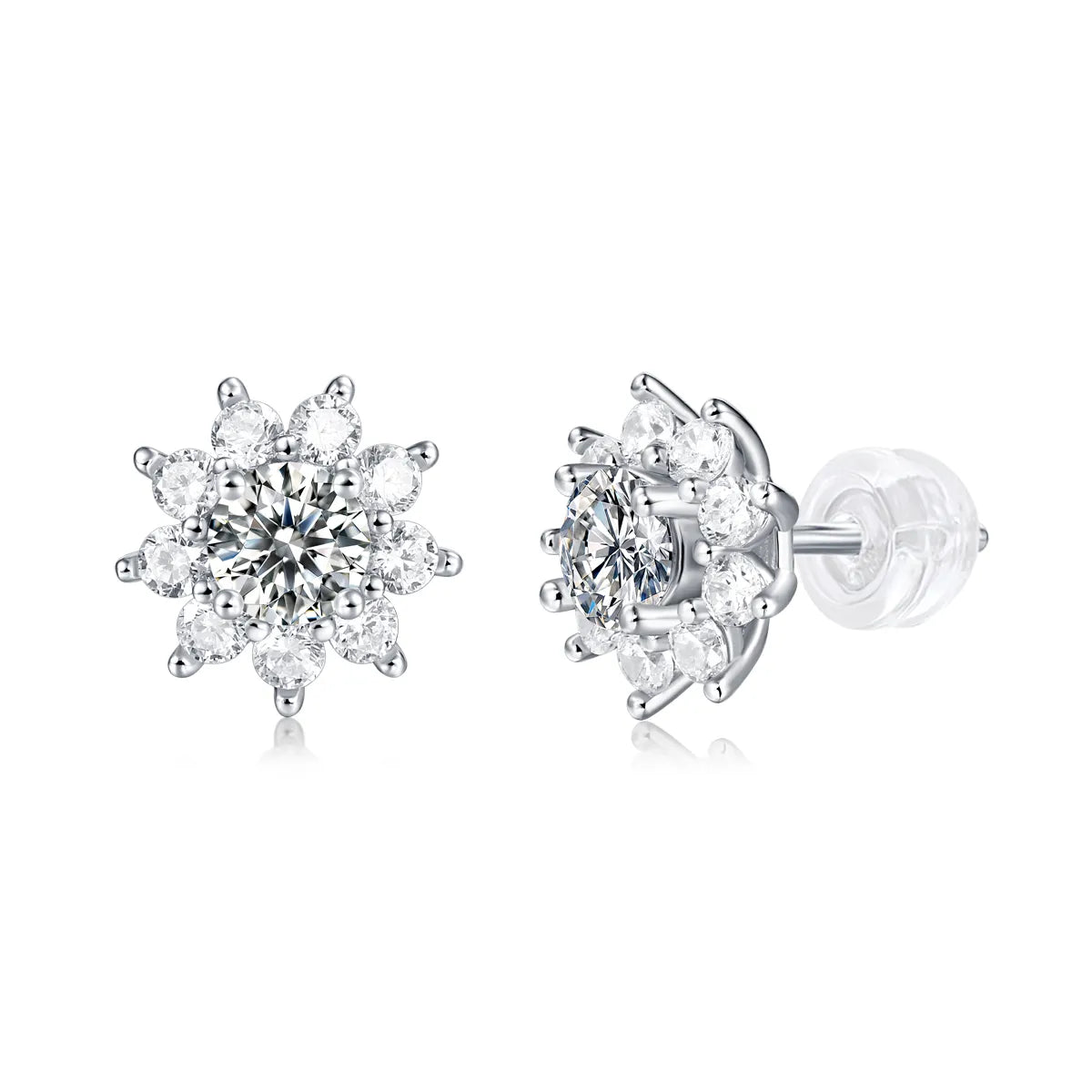 S925 Sterling Silver Snowflake Halo Moissanite Stud Earrings for Women
