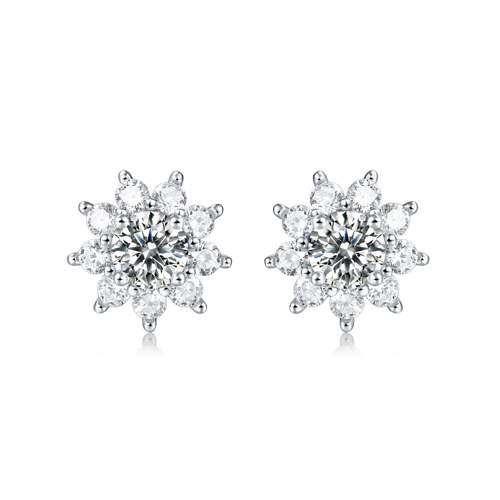 S925 Sterling Silver Snowflake Halo Moissanite Stud Earrings for Women