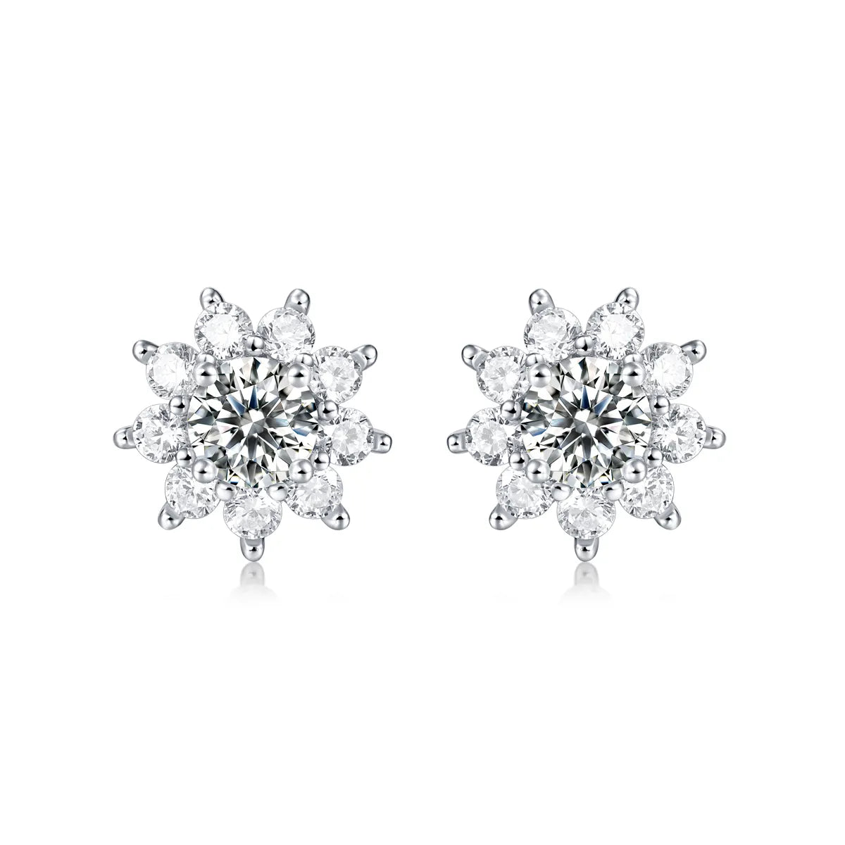 S925 Sterling Silver Snowflake Halo Moissanite Stud Earrings for Women