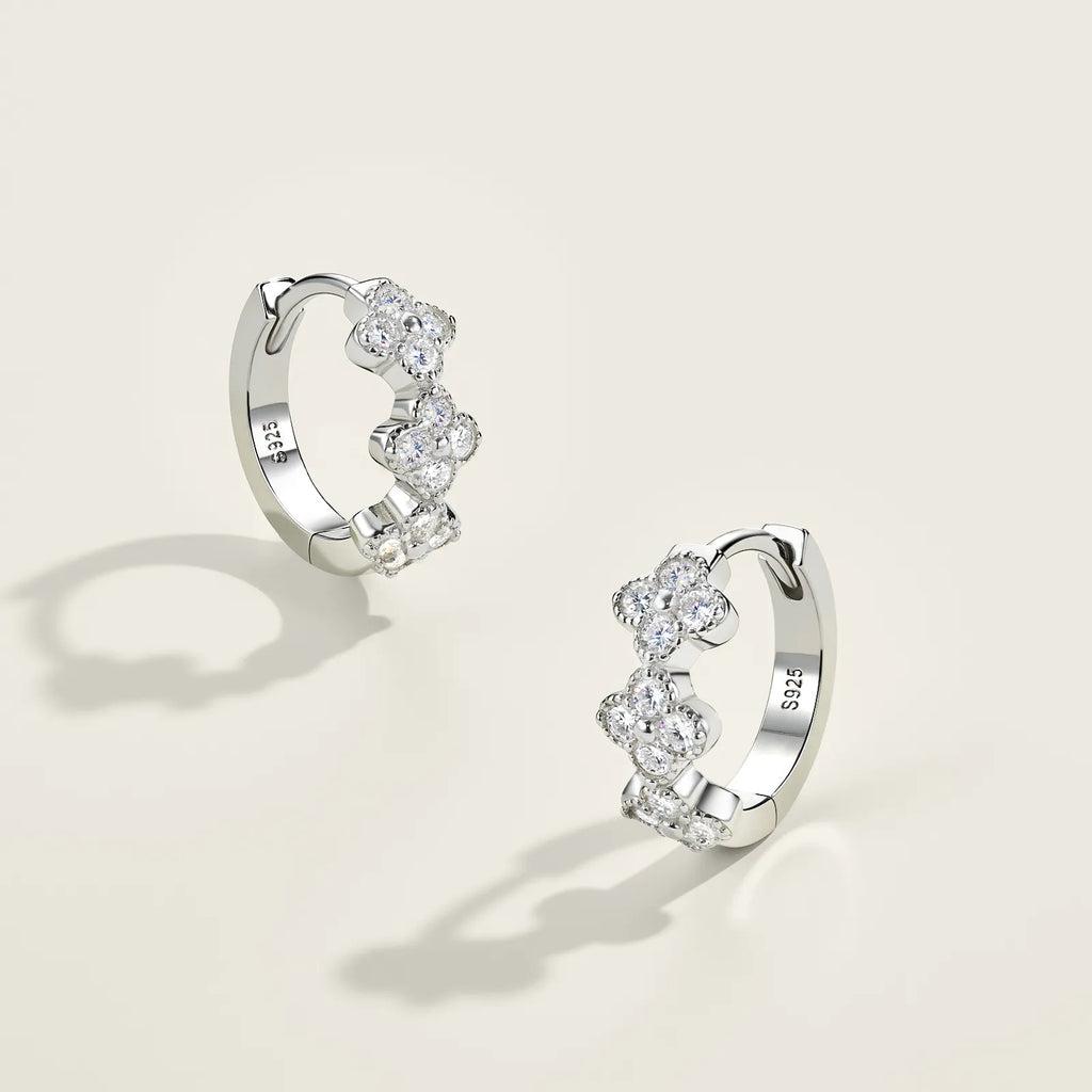 S925 Silver Women Clover Moissanite Huggie Hoop Earrings