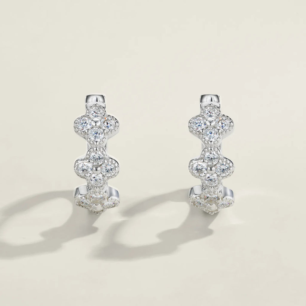 S925 Silver Women Clover Moissanite Huggie Hoop Earrings