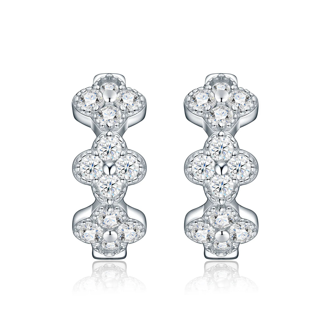 S925 Silver Women Clover Moissanite Huggie Hoop Earrings