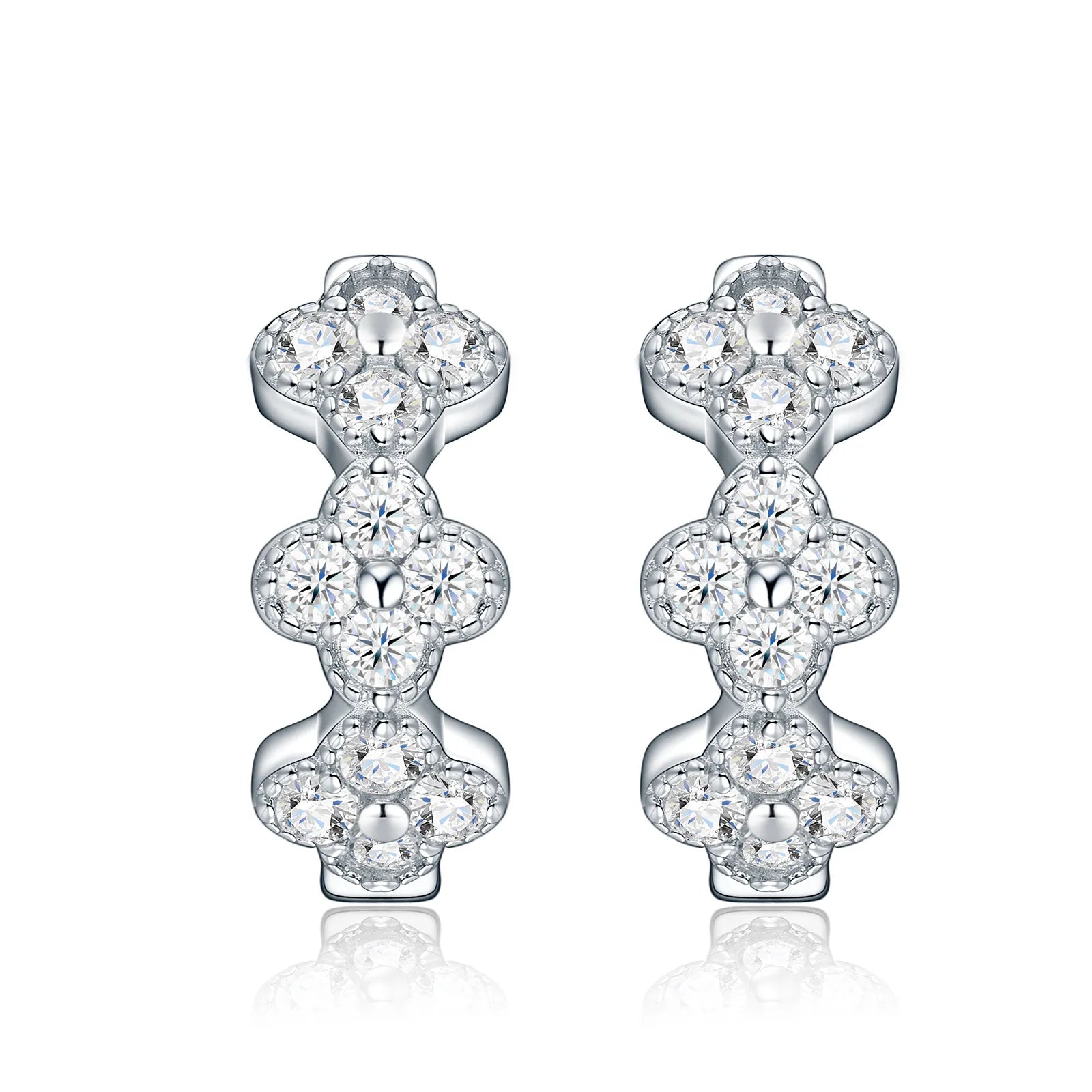 S925 Silver Women Clover Moissanite Huggie Hoop Earrings