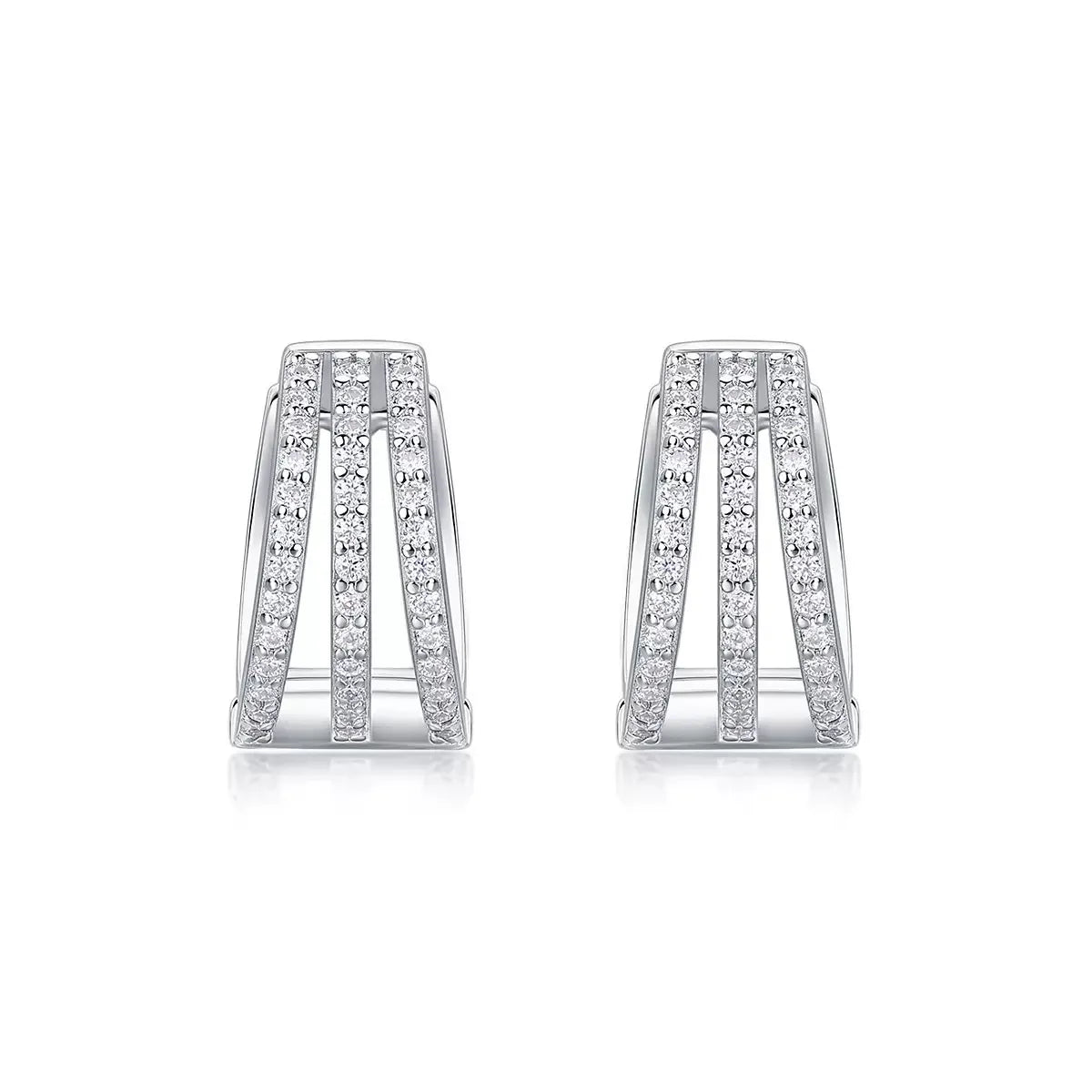 S925 Sterling Silver Three‑Row Paved Moissanite Huggie Hoop Earrings for Women