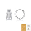 S925 Sterling Silver Three‑Row Paved Moissanite Huggie Hoop Earrings for Women