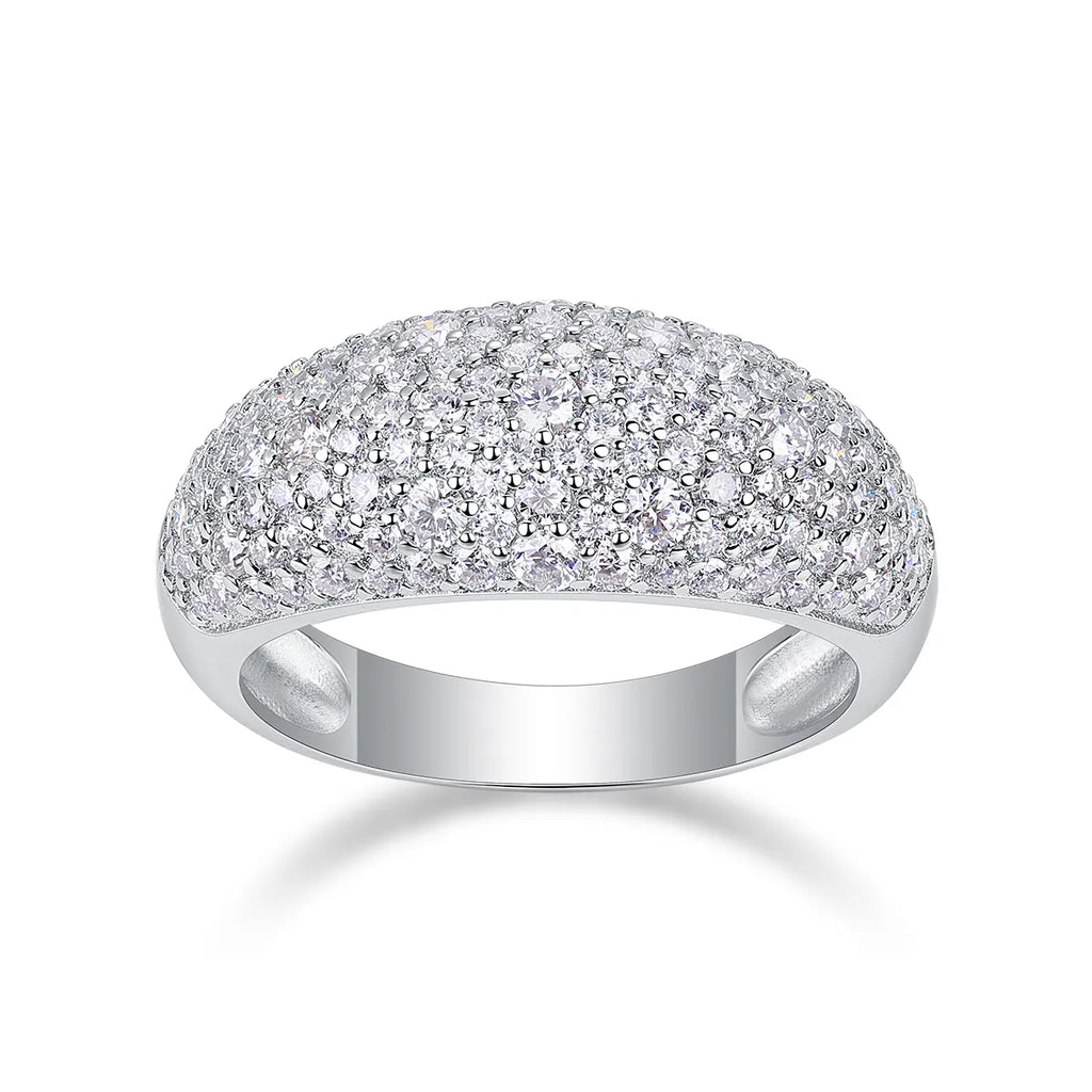 Pave Moissanite Dome Ring S925 Sterling Silver Micro‑Paved Statement Band for Women