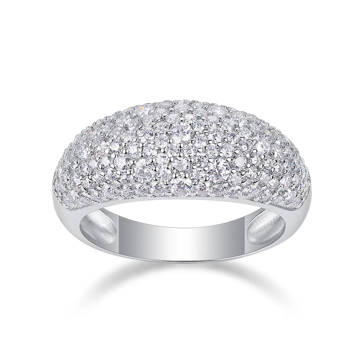 Pave Moissanite Dome Ring S925 Sterling Silver Micro‑Paved Statement Band for Women