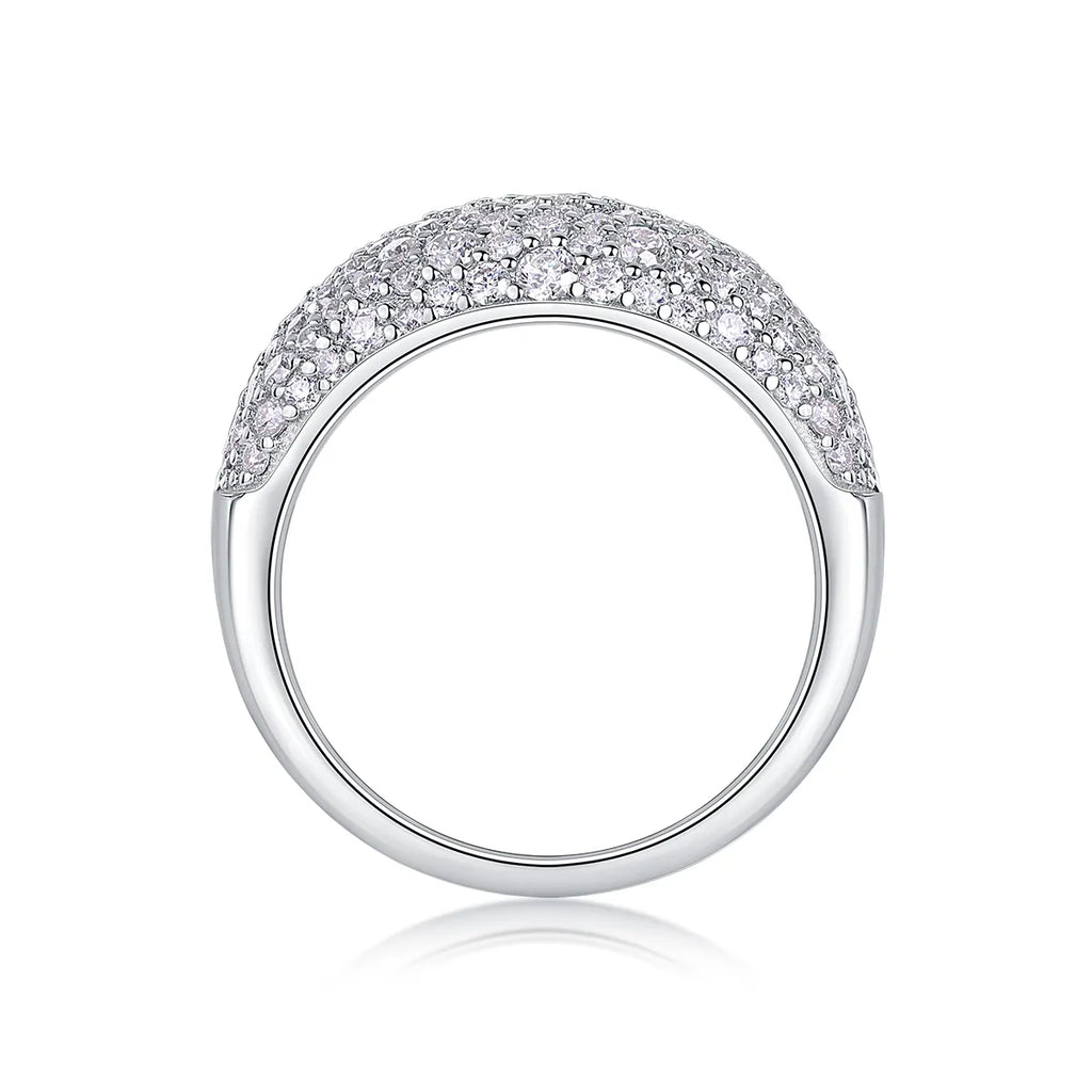 Pave Moissanite Dome Ring S925 Sterling Silver Micro‑Paved Statement Band for Women
