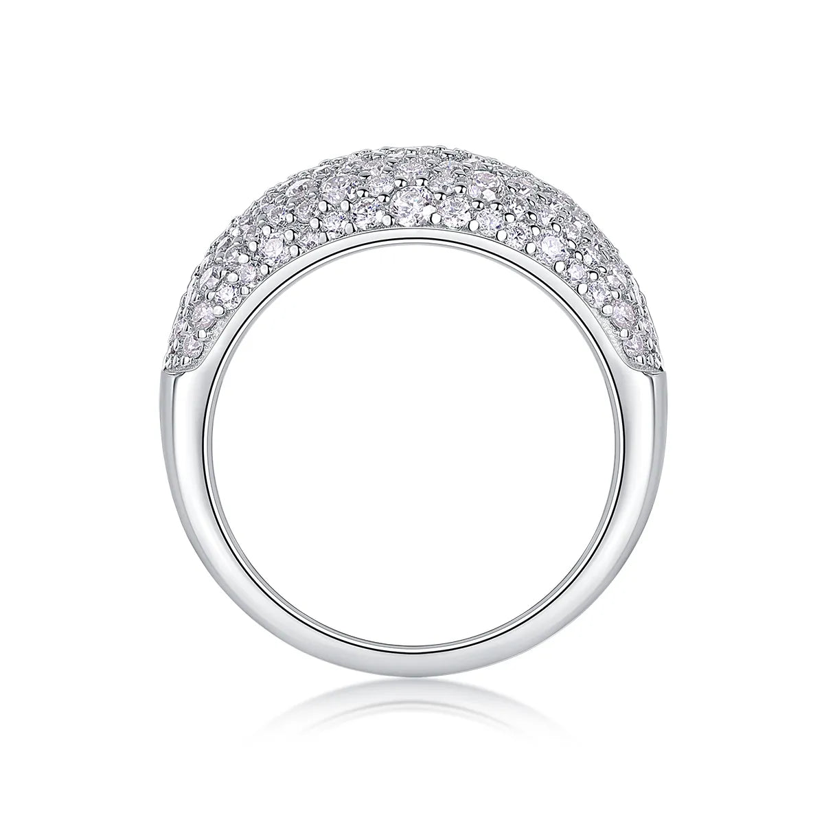 Pave Moissanite Dome Ring S925 Sterling Silver Micro‑Paved Statement Band for Women