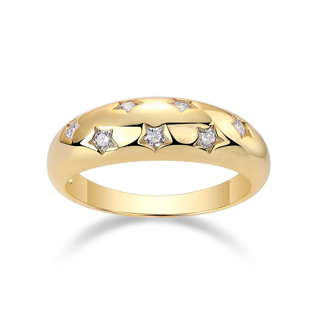 Women S925 Silver Star Moissanite Dome Stackable Statement Band Ring